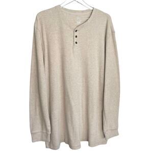 George Beige Waffle Knit Thermal Henley Long Sleeve T-shirt Men Size 3XL (54-56)